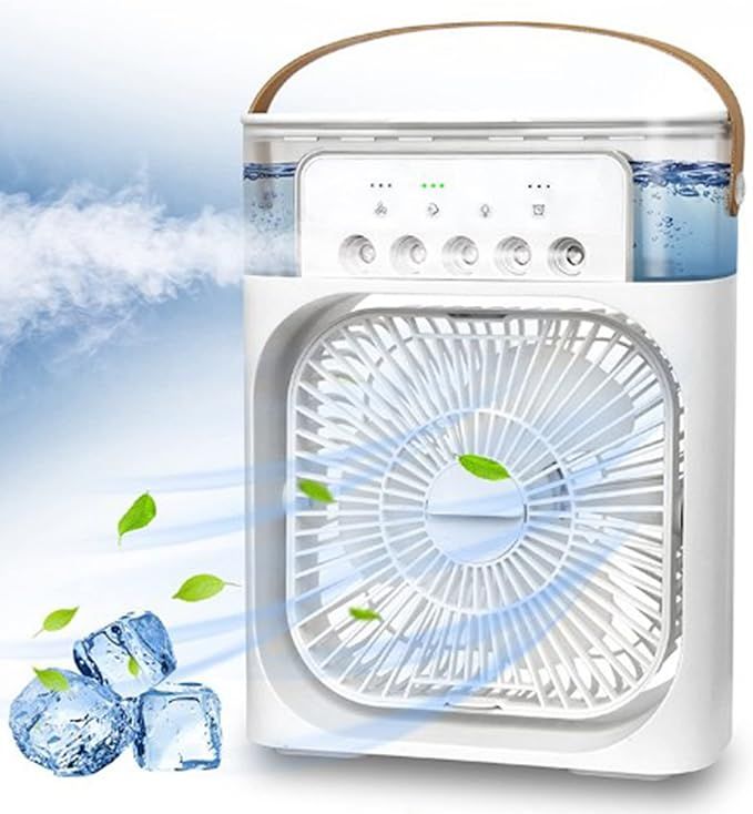 3 In 1 Small Air Cooler LED Night Light Portable Humidifier Air Adjustment Fan For Office & Home