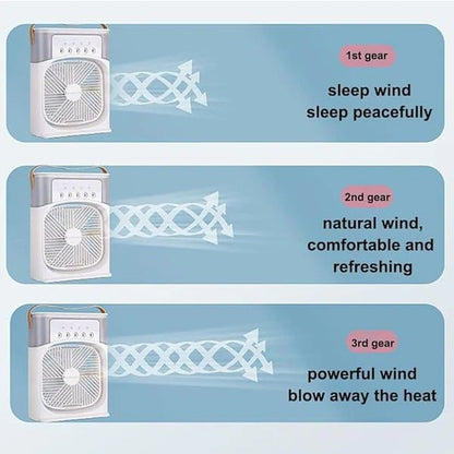 3 In 1 Small Air Cooler LED Night Light Portable Humidifier Air Adjustment Fan For Office & Home